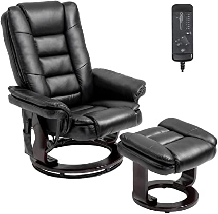 Recliner with Ottoman,Recliner Chair and Ottoman Set,PU Leather Recliner with Footstool,360 Degree Swivel Living Room Chairs,Overstuffed  Lounge Chair with Ottoman,2 Points Massage,Bentwood Base