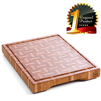 Wood cutting board with feet - Wood butcher block Cutting board End grain cutting board with juice groove - Wooden chopping block Non slip wood cutting boards for kitchen - Wooden choping board
