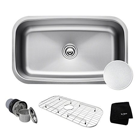 Kraus KBU14E Outlast MicroShield Scratch-Resist Stainless Steel Undermount Single Bowl Sink, 31.5" 16 Gauge, Premier Series