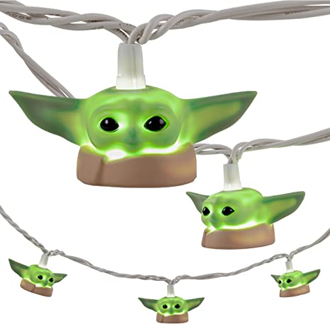 Star Wars Baby Yoda String Light, The Mandalorian, The Child, Grogu, 5000K Cool White, 10 LED Lights, Indoor/Outdoor, Collector's Edition, Ideal for Kid's Bedroom, Christmas Gift, 10 Feet, 53739