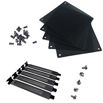 Nincha 12mm PVC Computer PC Cooler Fan Filter Black Dustproof Case Cover Computer Mesh pack of 5   Black Hard Steel Dust Filter Blanking Plate PCI Slot Cover 5 Pcs With Screws.