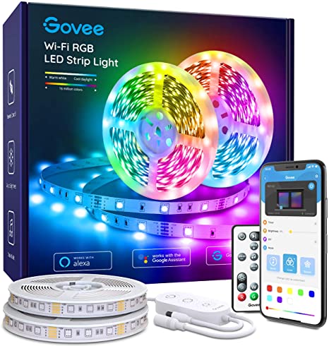 Govee Smart LED Lights Strip Works with Alexa Google Home, 32.8ft WiFi Light Strip with APP and Remote Control, Music Sync RGB Color Changing LED Lights for Bedroom, Room, Kitchen, Party