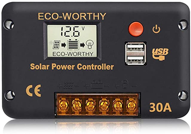 ECO-Worthy 30A Solar Charger Controller Solar Panel Battery Intelligent Regulator with Dual USB Port Auto 12/24V PWM Negative Ground