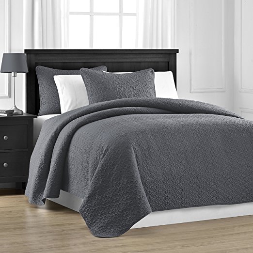 Prewashed Durable Comfy Bedding Jigsaw Quilted 3-piece Bedspread Coverlet Set (King/Cali King, Grey)