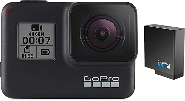 GoPro HERO7 Black   Extra Battery - E-Commerce Packaging - Waterproof Digital Action Camera with Touch Screen 4K HD Video 12MP Photos Live Streaming Stabilization