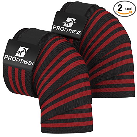 ProFitness Weightlifting Knee Wraps (Pair) – Adjustable Compression Sleeves for Cross Training, Squats, Powerlifting, Weightlifting – Improved Gym Workout Strength & Stability – Unisex