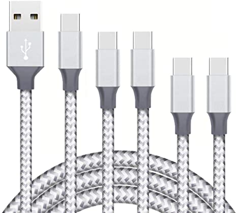 USB C Cable,5Pack (3/3/6/6/10FT) Nylon Braided Fast Charging Cable Aluminum Compatible with S10 S9 Note 9 8 S8 Plus,V30 V20 G6,P30/P20-(Gray)