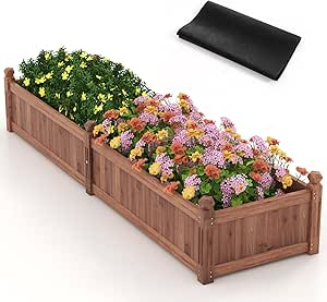 Giantex Wood Raised Garden Bed, Planting Bed with Corner Drainage, Non-Woven Liner for Growing Vegetables, Flowers, Herbs, Fruits, 91”x24”x16” Divisible Planter Box for Backyard, Garden, Lawn