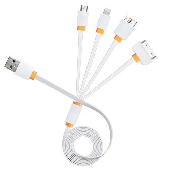 Multi Charger, 4 in 1 Multiple USB Charging Cable Adapter Connector with 8 Pin Lighting / 30 Pin / Micro USB 2.0 / Micro USB 3.0 Ports for iPhone, iPad, Samsung Galaxy S5, Note 4 and More