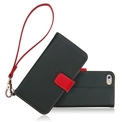 Miroddi iPhone Ultra-Thin PU Leather Case with Wrist Strap, Card Slots and Stand Feature for iPhone 5 / SE / 5S - Dark green