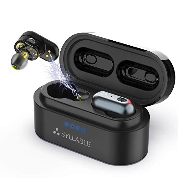 Wireless Headphones, Syllable Bluetooth Headphones 50H Playtime Deep Bass Stereo Earphones, Built-in Qualcomm QCC3020 Chip, True Wireless Earbuds Dual Drivers IPX7 Waterproof Sports Headsets with Mic