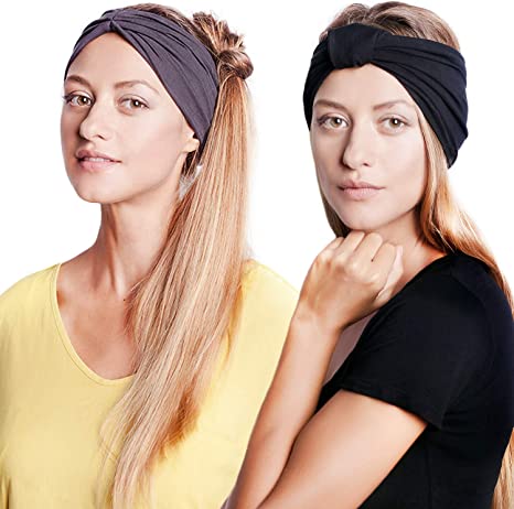 BLOM Original Headband Two Pack. 6" Multi Style Design for Yoga Workout Running Athletic. Wear Wide Turban Knotted. Ethically Made in Bali. Can Also be Worn as a Cloth Face Mask.