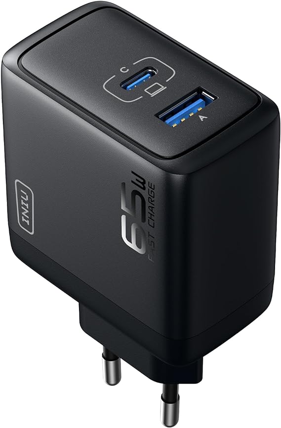 INIU 65W USB C Cargador De Alimentación, 2 Puertos USB A-USB C Adaptador de Corriente, Compacto y Ahorro de Espacio, Cargador Rápido para MacBook iPad Pro/Air, Galaxy S23 etc.