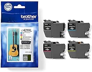 Brother LC421XLVAL, Pack de 4 Cartouches d'encre tranparentes Originales, Haute capacité, Noir, Cyan, Magenta, Jaune