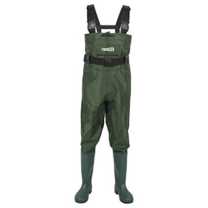 TideWe Bootfoot Chest Wader, 2-Ply Nylon/PVC Waterproof Fishing & Hunting Waders for Men and Women (Green and Brown)