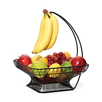 Gourmet Basics by Mikasa 5147846 French Countryside Metal Fruit Basket with Banana Hook, Antique Black