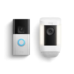 Ring Battery Doorbell Plus with Ring Spotlight Cam Pro, Battery White