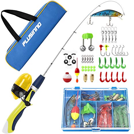 PLUSINNO Kids Fishing Pole,Portable Telescopic Fishing Rod and Reel Full Kits, Spincast Youth Fishing Pole Fishing Gear for Kids, Boys