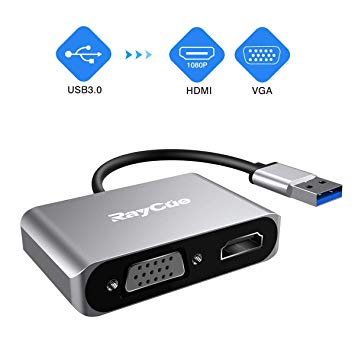 USB to HDMI VGA Adapter, USB 3.0 to HDMI Converter 1080P, Support HDMI VGA Sync Output for Windows 7/8/10 [NO MAC/Linux /Vista/Chrome/Firestick]