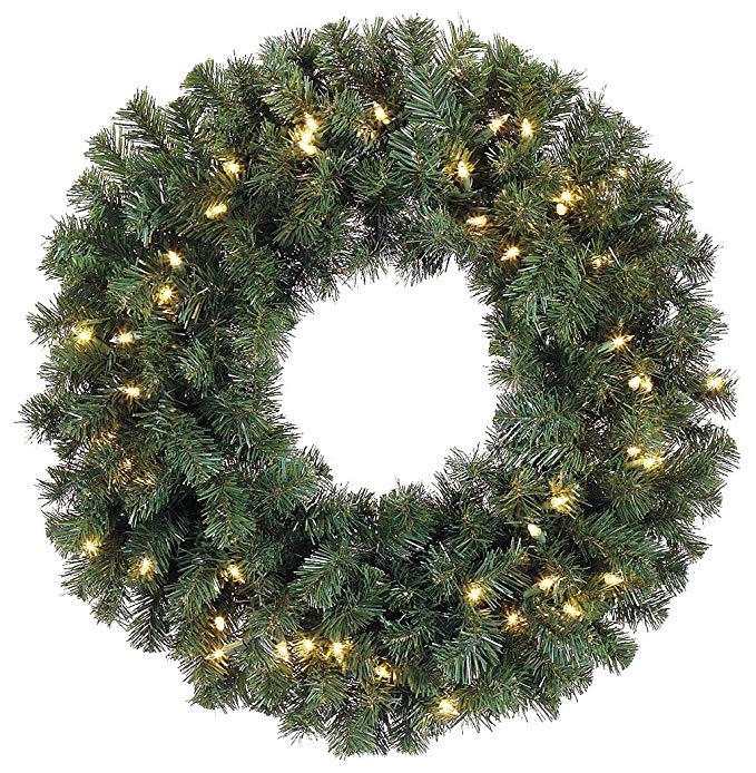 30 Inch Battery Operated Cordless Pre-lit Christmas Pine Wreath with 50 LED Clear Lights and Timer