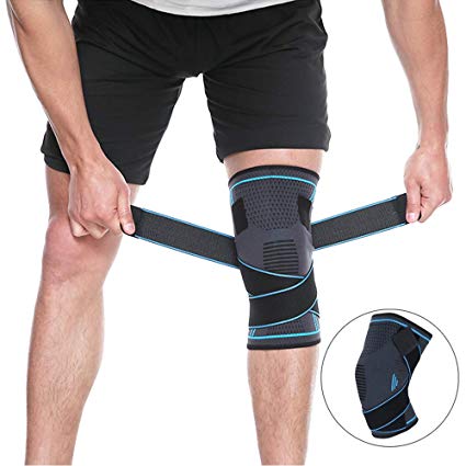 DocBear Knee Brace Compression Knee Sleeve with Strap for Running, Hiking, Soccer,Basketball,Meniscus Tear,Arthritis,Best Knee Support for Men Women (Medium 15"-18")