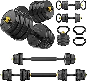 FEIERDUN Adjustable Dumbbells, 44/66lbs Free Weight Set with 4 Modes, Used as Barbell, Kettlebells, Push up Stand, Fitness Exercises for Home Gym Suitable Men/Women