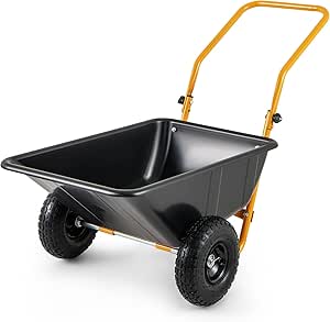 Goplus Dual-Wheel Wheelbarrow, Heavy-Duty Garden Utility Cart w/Pneumatic Tires, 330LBS Capacity, 21 Gal Volume, Foldable Handle, Yard Lawn Dump Cart for Moving Soil Garden Tool Mulch Gravel (Black)