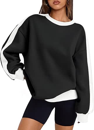 Trendy Queen Womens Oversized Sweatshirts Crewneck Hoodies Color Block Long Sleeve Pullover Fall Cute Top Fleece Clothes