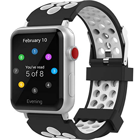 Penta Stars for Apple Watch Band 38mm 42mm, Silicone Band for Apple Watch Series 3/2/1, Two Tone Holes Design, Breathable, Waterproof Sport Replacement Wristband for iWatch