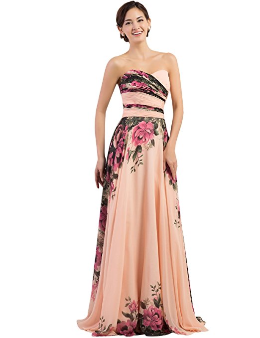 Grace Karin Floral Print Graceful Chiffon Prom Dress For Women (Multi-Colored)