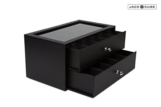 Jack Cube Watch Display Organizer Storage Box Holder Case Black Leather 20 Watch 2 Drawers-MK167