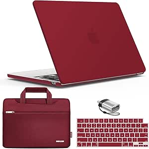 IBENZER Compatible with 2024 2023 2022 MacBook Air 13 inch case M3 A3113 M2 A2681, Hard Shell Case & Sleeve & Keyboard Cover & Type-C Adapter for Mac Air 13.6 with Touch ID, Wine Red, KK-WR 3