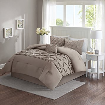 Comfort Spaces – Cavoy Comforter Set - 5 Piece – Tufted Pattern – Taupe – King size, includes 1 Comforter, 2 Shams, 1 Decorative Pillow, 1 Bed Skirt