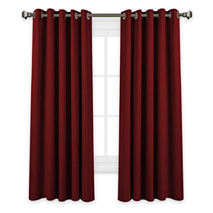 PONY DANCE Decor Window Curtains - Top Eyelet Thermal Insulated & Room Darkening Blackout Curtain Panels for Living Room & Bedroom, Set of 2 Pcs, Width 66" x Drop 72", Red