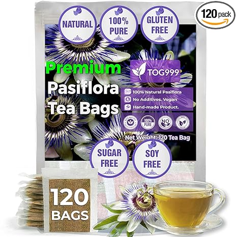 120 Pasiflora Pasion Flower Tea Bags, 100% Natural & Pure Pasiflora Passion Flower. Passion Flower Herbal Tea. Pasiflora Flower Tea. No Sugar, No Caffeine, No Gluten, Vegan.