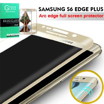 Samsung Galaxy S6 Edge  / S6 Edge Plus Screen Protector, ELEKMATE® Tempered Glass Screen Protector for Samsung S6 Edge Plus [3D Curved Full Coverage Screen Protection] [Retail Package] (Gold)