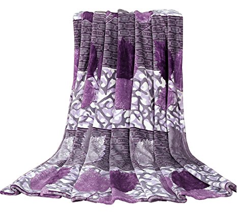 CaliTime Brand Super Soft Throw Blanket, Purple Leaves, Full