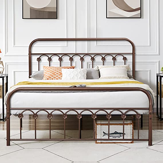 VECELO Bed Frame Queen Size Metal Platform with Headboard & Footboard, Premium Steel Slat Support Mattress Foundation