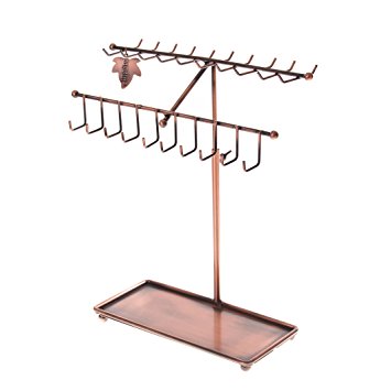 MyGift 15 inch Bronze Metal 30-Hook Necklace Bracelet Storage Organizer Jewelry Tree Hanger Display Rack