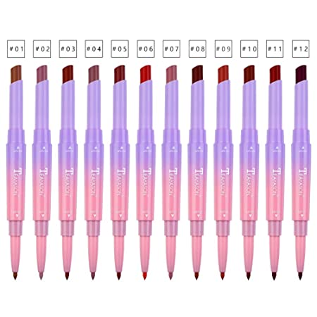 12 Colors Matte Lipstick Set Double Head Lipstick Pen Matte Lip Liner Waterproof Long Lasting Makeup Kit