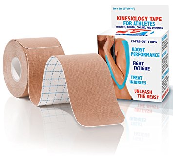 Kinesiology Tape for Athletes, Pre-cut Strips of Blue Therapeutic Sports Tape For Knees, Shoulders, and Elbows with Bonus eBook