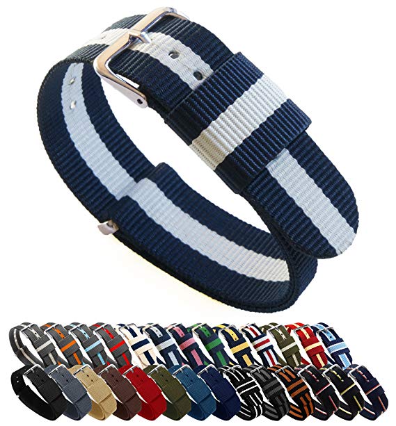 BARTON Watch Bands - Choice of Color, Length & Width (18mm, 20mm, 22mm or 24mm) - Ballistic Nylon, Stainless Steel