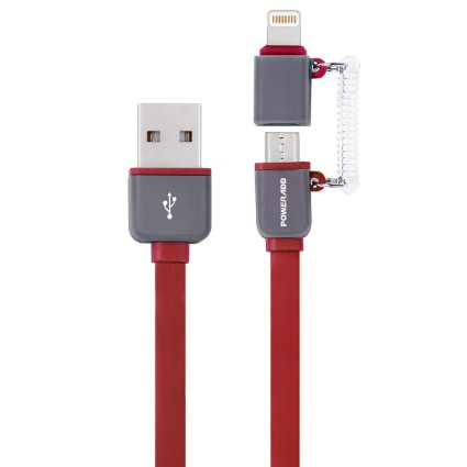 Poweradd Apple MFi Certified 8 Pin Lightning to USB Cable with Micro USB Connector Charge and Sync for iPhone iPad Samsung and Android 33ft - Red