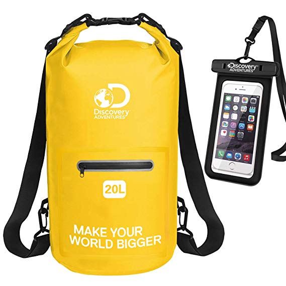 Discovery Adventures Dry Bag,Waterproof Bag Backpack Dry Sack 10L 20L with Long Adjustable Shoulder Strap and IPX8 Waterproof Phone Case for Kayaking,Swimming,Camping,Canoeing,Boating,Fishing,Rafting