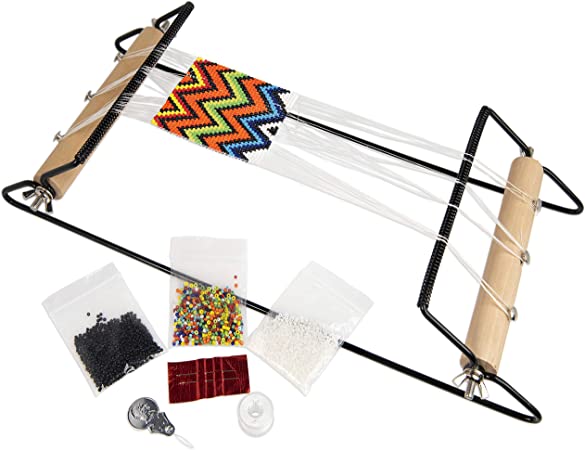 The Beadsmith Extra Wide Metal Bead Loom Kit, Includes Extra Wide Loom (14.5" x 6" x 8.5"), Thread, Needles, and 36 Grams Glass Beads for Bracelets, Necklaces, Belts, and More