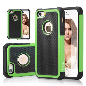 iphone 5s case, iPhone SE Case, ShuYo(TM) Rugged Heavy Duty Impact Slim Hard Hybrid Case Heavy Duty Protection Shock-Absorption / Impact Resistant Bumper Case for iphone 5 5S SE 5SE [Black/Green]