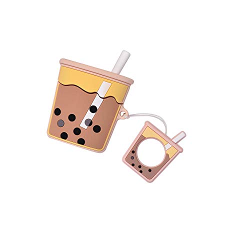 Awin Case for Airpods Case,AirPods 2 Case,Airpods Accessories,Cute Cartoon Pearl Milk Tea Cup Silicone Protective Cover Case Compatible for Airpods 1 & 2 Charging Case (Pearl Milk Tea Pink)