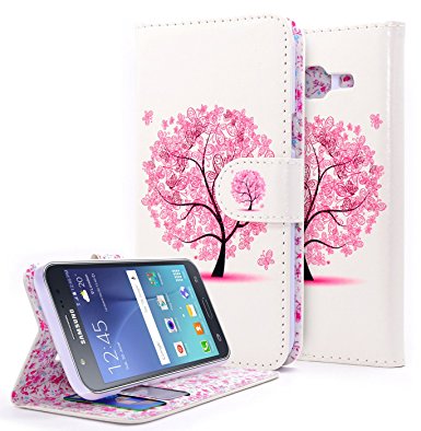 Galaxy J3 Case, Galaxy Sol Case, Galaxy Amp Prime Case, Galaxy Express Prime Case, NageBee - Flip Premium PU Leather Fold Wallet Pouch Case (Wallet Butterfly Tree)