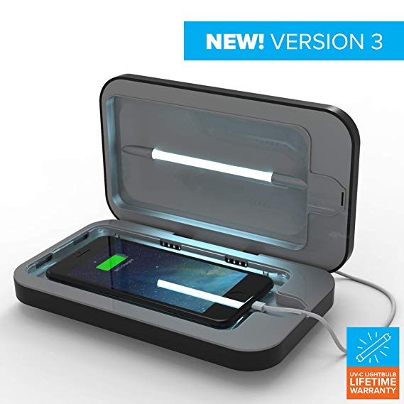 PhoneSoap 3 UV Cell Phone Sanitizer and Dual Universal Cell Phone Charger | Patented and Clinically Proven UV Light Sanitizer | Cleans and Charges All Phones - Black