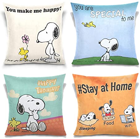 N / A Snoopy Linen Throw Pillow Case Protector with Zipper Standard Pillow Cases Decorative Pillow Covers for Couch,18x18 Inches (Snoopy)